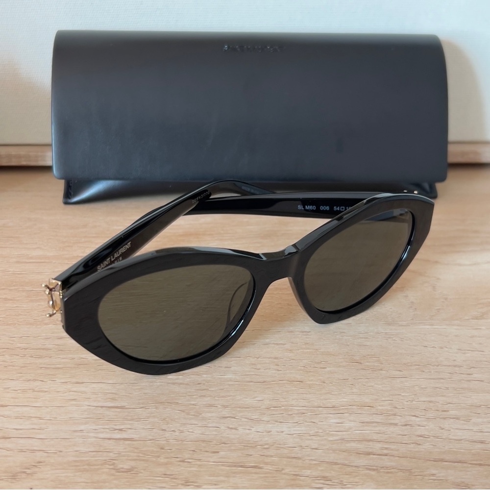 Saint Laurent SL M60 Black Cat Eye Sunglasses with Gold YSL Logo - Picture 3 of 10